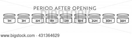 Pao Vector Icon Set. Period After Opening Symbols. Can With Open Cap With Expiration Period In Month