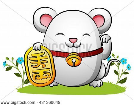 The Doll Of The Lucky Mouse Is Holding The Gold Bar Of Illustration