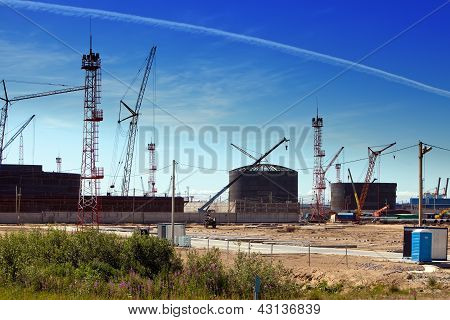Work of new sea trading port of the Ust-Luga. Russia.