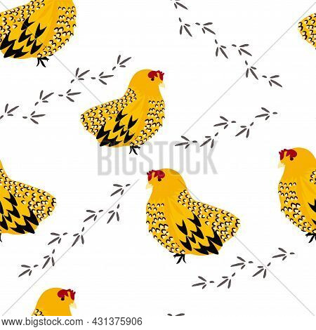 Chicken Vector Stock Illustration. Seamless Pattern Of Chicken Legs. A Cheerful Easter Ornament. Tra