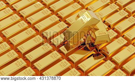 Gold Bar Or Fine Golden Brick Ingot Weight Of Gold Bars 1 Kg Background Lined Up A Lot, Success In B