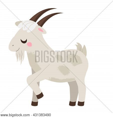 Cartoon Goat Male. Cute Farm Animal Character, Vector Clip Art