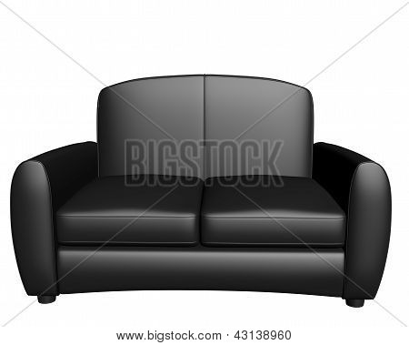3D Black leather sofa on a white background