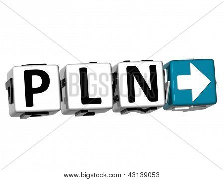 3D SchaltflÃ¤che in polnischen Zloty WÃ¤hrung Pln hier Blocktext