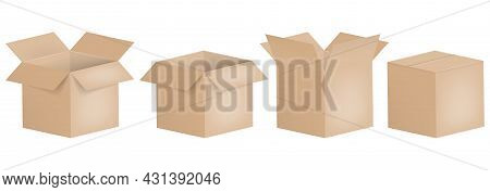 Set Of Open And Closed Boxes. Cardboard Box. Vector Illustration.