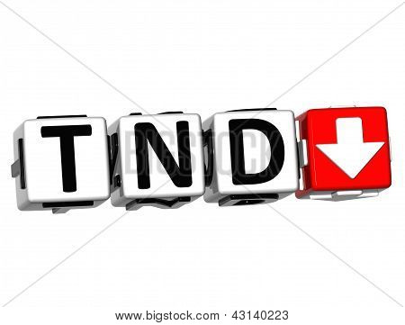 3D tunisiska Dinar valuta Tnd knappen Klicka här blockera Text