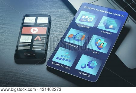 Cms - Content Management System Business Concept. Website Management Software For Administration, Co
