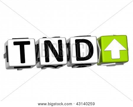 3D tunisiska Dinar valuta Tnd knappen Klicka här blockera Text