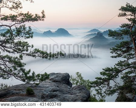 The Fabulous Vistas Of Saxon Switzerland.  Kleiner Winterberg View, Beautiful Morning View Over Sand