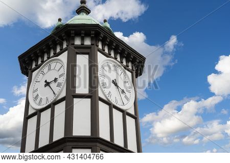 Uk, London, July 22, 2021: Clock Tower At The Entrance To London Zoo, Blue Sky.