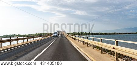 Vir, Croatia - July 27, 2021: Bridge Over The Estuary On Vir Island, Dalmatia, Croatia.