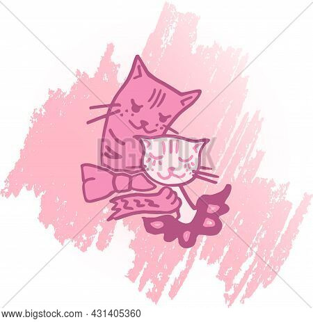 Vector Illustration Of Cats In Love For A Romantic Day. Pictures Of Cats In Vector Format For The De