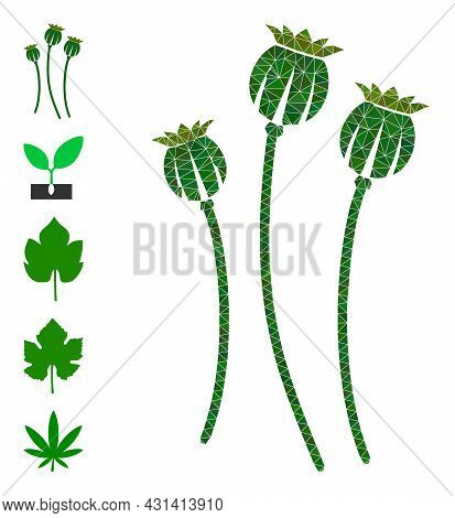 Triangle Poppy Plants Polygonal 2d Illustration, And Similar Icons. Poppy Plants Is Filled With Tria
