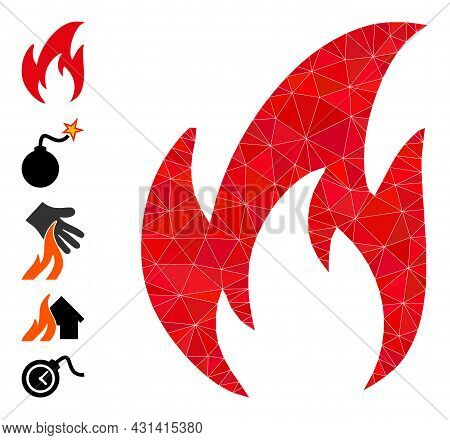 Triangle Fire Polygonal Symbol Illustration, And Similar Icons. Fire Is Filled With Triangles. Lowpo