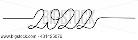 2022 Continuous One Line Drawing Of A New Year Text. 2022 Handwritten Lettering. Celebration New Yea