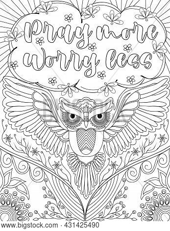 Beautifull Owl Drawing Flying Low Forward Below Insparational Message Surrounded By Flowers. Pretty 
