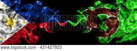 Philippines, Filipino Vs Japan, Japanese, Betsukai, Hokkaido, Nemuro, Subprefecture Smoke Flags Side