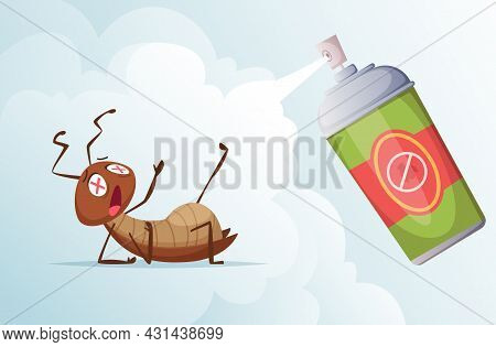 Cockroach Baiting. Bad Insects In Living Room Home Hygiene From Dirty Bugs Exact Vector Cartoon Back
