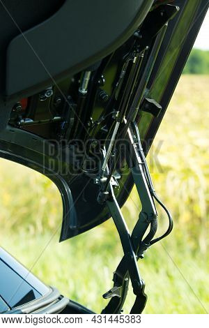 Dnepropetrovsk, Ukraine - 08.24.2021: Photos Of Mercedes Benz Sl550 Convertible On The Road. Details