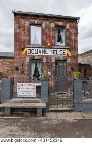 Hastière, Heer, Wallonia, Belgium - August 10, 2021: Historic Frontal Closeup Of Belgian Customs Off