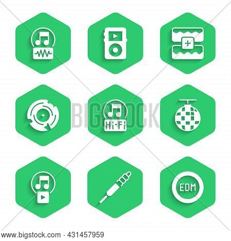 Set Music Note, Tone, Audio Jack, Edm Electronic Dance Music, Disco Ball, Play In Square, Vinyl Disk