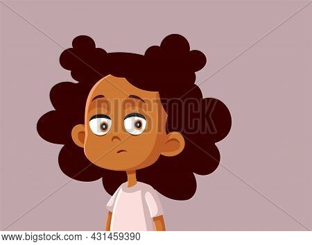 Suspicious Little Girl Looking Sideways Vector Cartoon