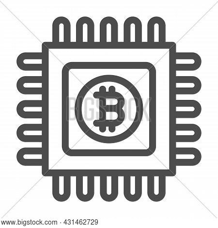Bitcoin Emblem On Circuit Microchip Line Icon, Cryptocurrency Concept, Btc Processor Vector Sign On 