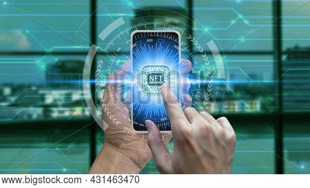 Business Man Using Smartphone Invest And Pay For Unique Collectibles In Games Or Art, Nft Non Fungib