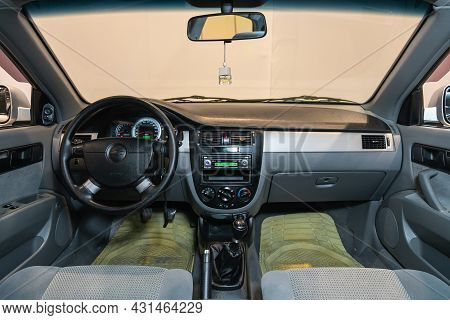 Novosibirsk, Russia - July 28, 2021: Chevrolet Lacetti, Steering Wheel, Shift Lever And Dashboard, C