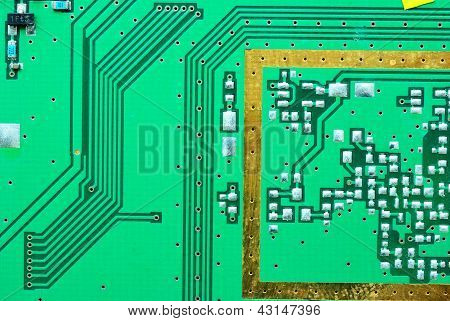 Close Up su una linea di processori di sfondo vecchie schede dei circuiti elettronici