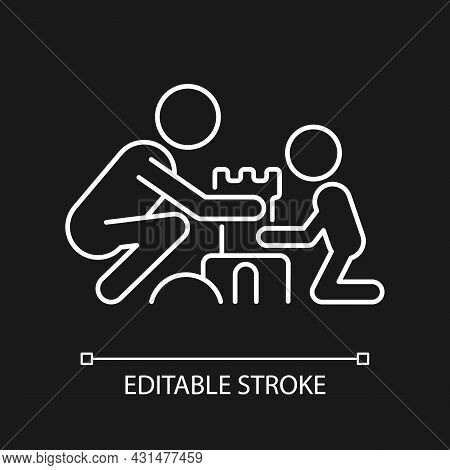 Making Sandcastles White Linear Icon For Dark Theme. Enjoy Summer Vacation On Beach. Thin Line Custo