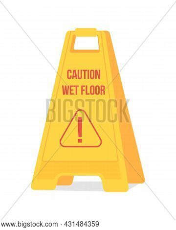 Caution Wet Floor Sign Semi Flat Color Vector Object. Falling Prevention. Beware Of Slippery Floor. 