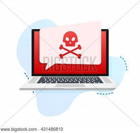 Cyber Attack. Data Phishing With Fishing Hook, Laptop, Internet Security. Vector Stock Illustration