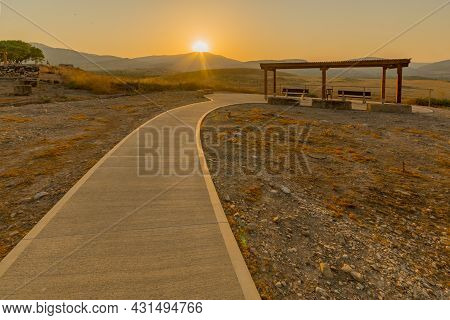 Sunset View Of An Observation Point, With Landscape Of Countryside And The Galilee Mountains, Hula V