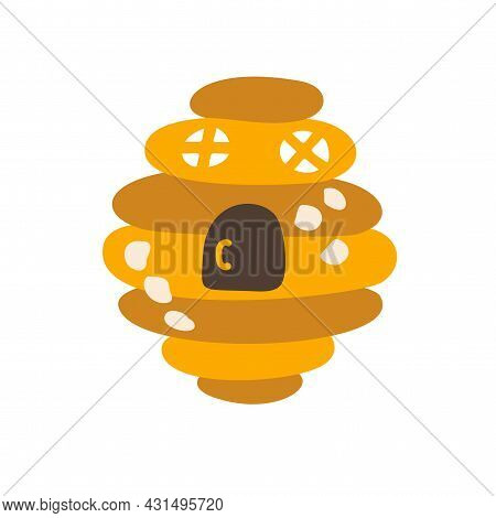 Beehive Isolated Icon On White Background. Apiary Farm. Flat Style Vector Scandinavian Baby Illustra