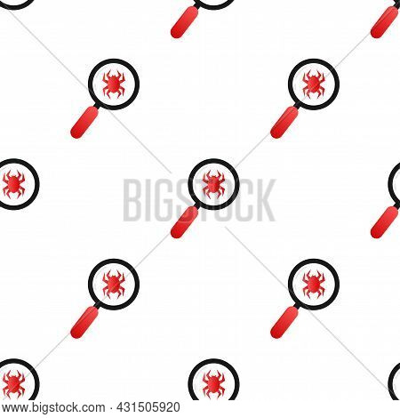 Search Virus Computer In Flat Style Pattern. Protection Symbol. Internet Technology. Data Protection