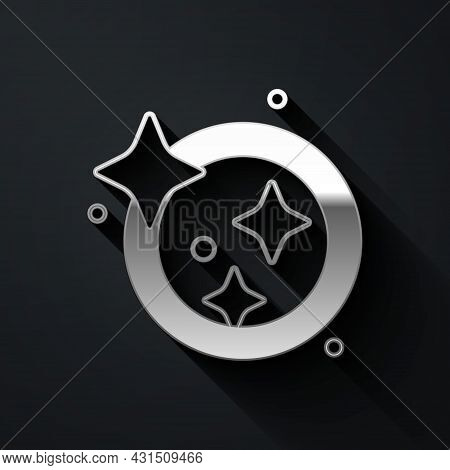 Silver Washing Dishes Icon Isolated On Black Background. Cleaning Dishes Icon. Dishwasher Sign. Clea
