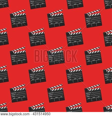 Black Closed Clapperboard Pattern. Vector Stock Illustration.