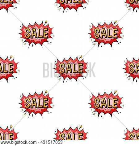 Comic Speech Bubbles With Text Sale Pattern. Vintage Cartoon Illustration. Vector Stock Illustration