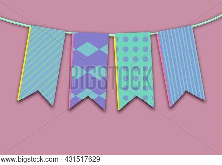 Template For Happy Birthday Card With Place For Text. Holiday Flags
