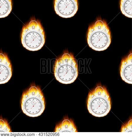 Stopwatch Concept - Faster Sign With Fire Pattern. Vector Stock Illustration.
