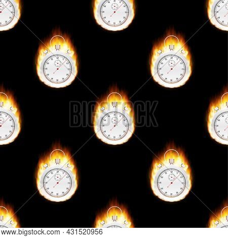 Stopwatch Concept - Faster Sign With Fire Pattern. Vector Stock Illustration.