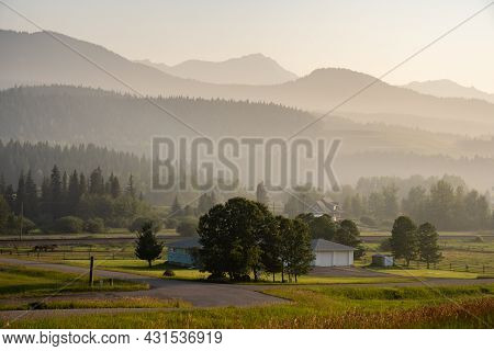 Coleman Alberta Canada, July 20 2021: Smoke Fills The Crossest Pass Valley From Wildfires Burning In