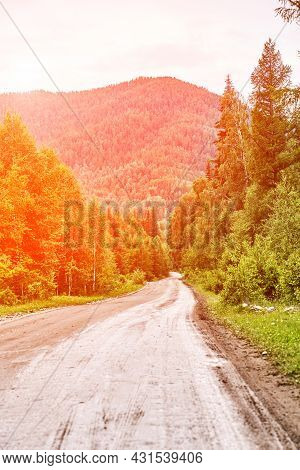 Vacation Roadtrip Landscape. Russian Altai Mountains. Multa Region. Holiday At Home. Staycation Conc
