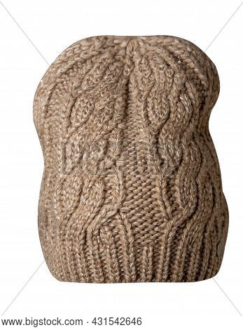 Women's Bige  Hat . Knitted Hat Isolated On White Background.