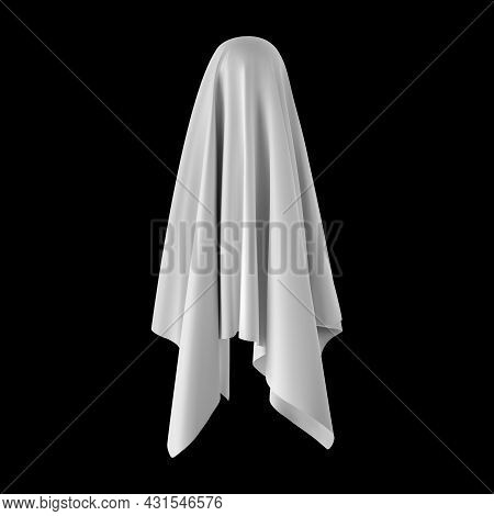 Ghost On A Black Background. An Evil Spirit With A Covered Sheet. Vector Eps 10
