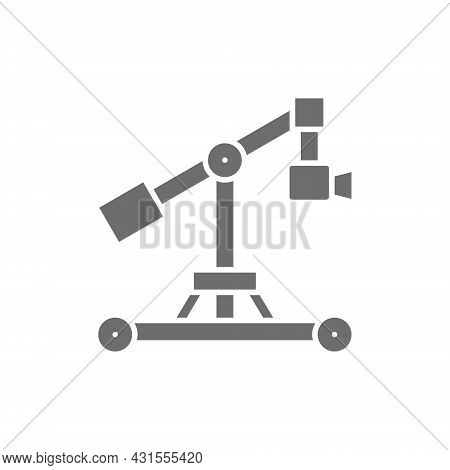 Digital Movie Camera On Dolly Rails Grey Icon.