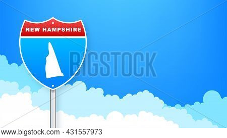 New Hampshire Map On Road Sign. Welcome To State Of New Hampshire. Vector Illustration.