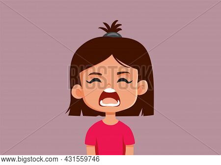 Upset Little Girl Yelling Vector Cartoon Illustration