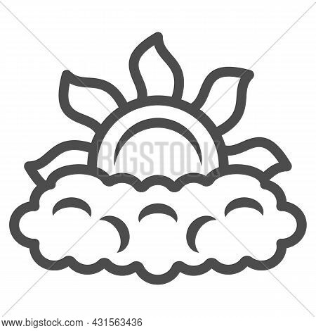 Sun Peeps Out Through Cloud Line Icon, Weather And Climate Concept, Partially Cloudy Vector Sign On 